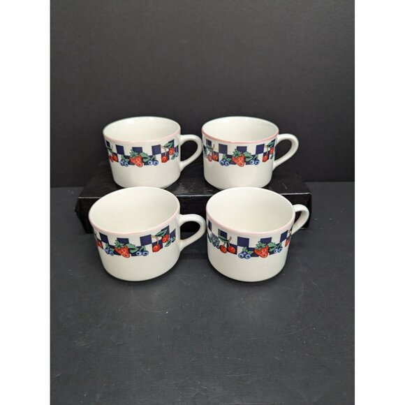 B&D Tabletops Unlimited Flat Coffee Cup Check with Fruit Pattern Lot of 4 - Picture 5 of 8